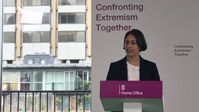 Sara giving a speech for the Home Office Confronting Extremism Together campaign